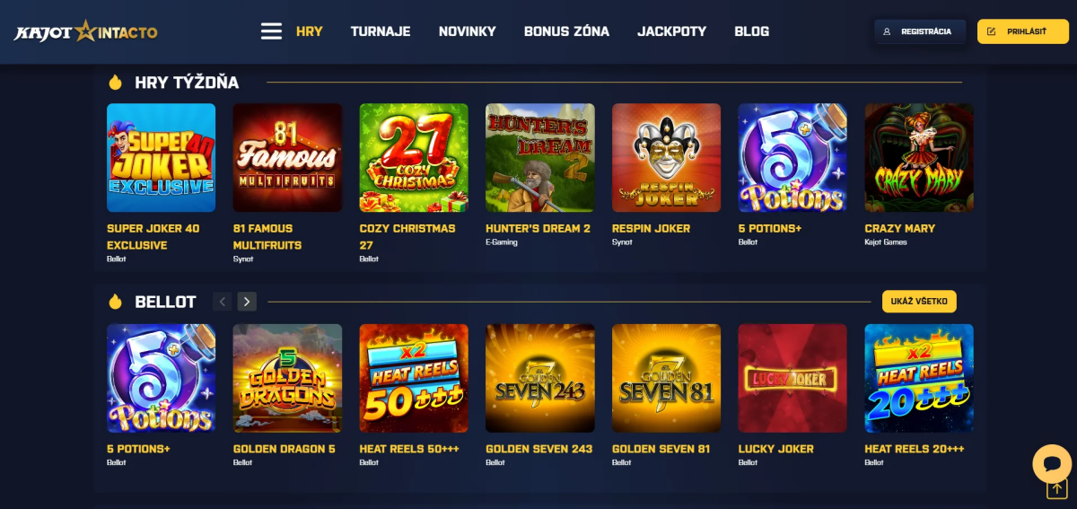 kajot intacto kasíno hry